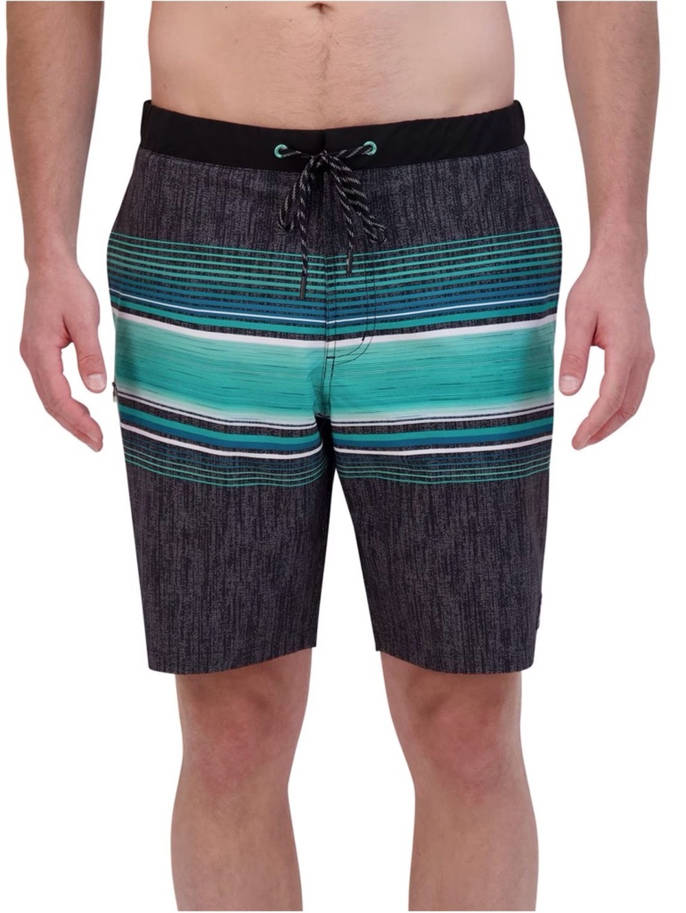 ZeroXposur Men’s Swim Trunks XXL UPF 50 Quick Dry Teal Black Stripe Board Shorts